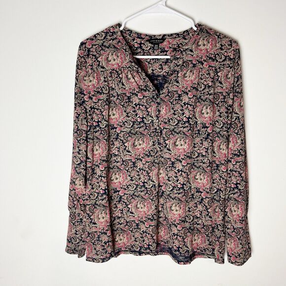 Lucky Brand Bohemian Paisley Print 1/2 Button Front Henley Modal  Blouse M 205 - Picture 1 of 7